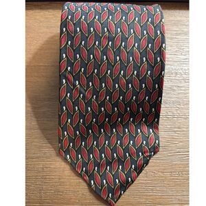 Ted Lapidus Vintage 100% Silk Tie Red Navy Geometric pattern Made in USa